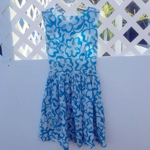 Vintage 1950’s Silk Dress Blue And White Small